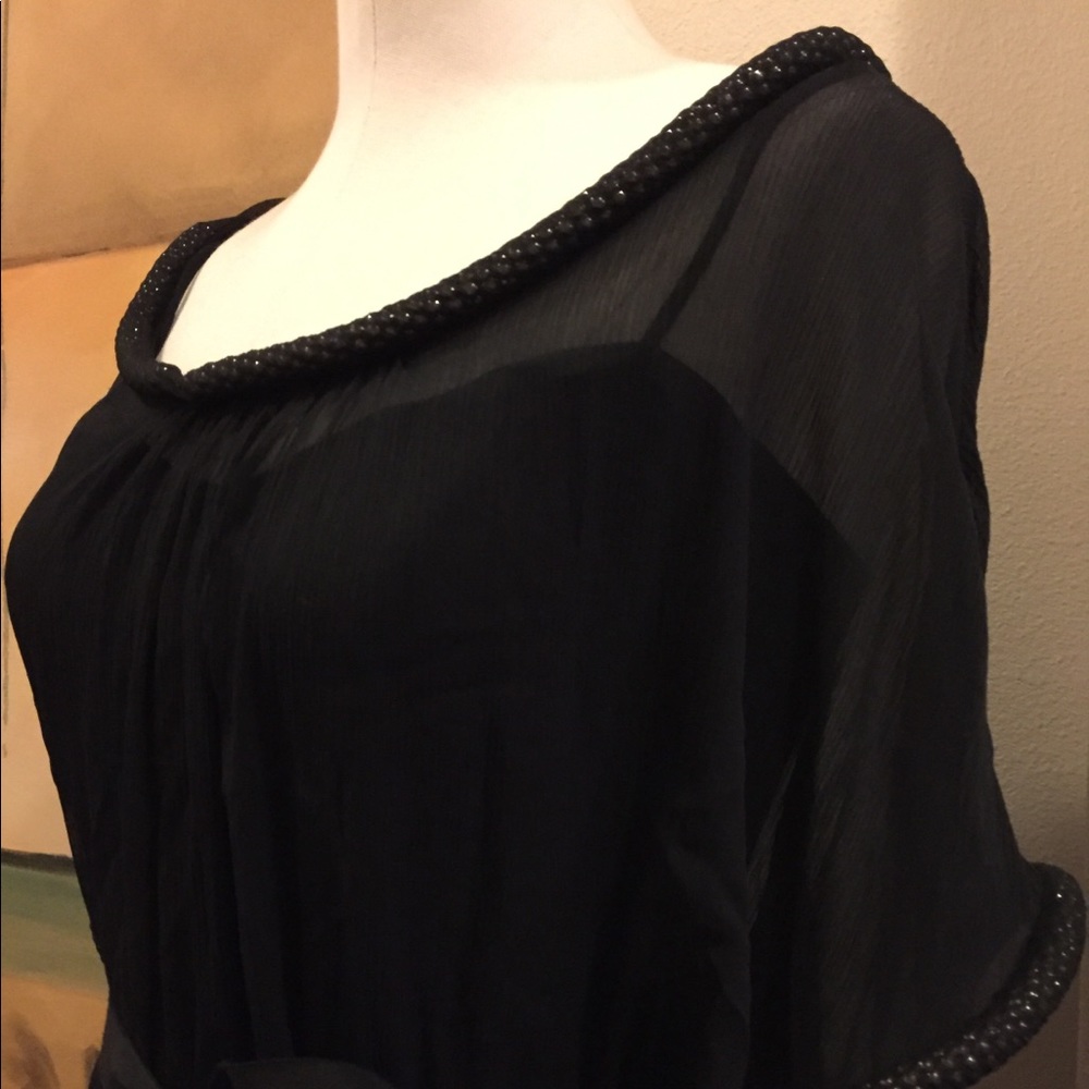 NWOT DVF 💯silk black dress with beaded trim - Picture 6 of 8
